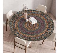 RUILBJM Round Tablecloth with Elastic Edge Vintage Woven Marble Pattern Tablecloth Bohemian Style Round Coffee Table Cover Reusable for Restaurant Bistro Outdoor Garden (Green,80cm / 31.5inch)