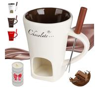 Ruileyou Chocolate Fondue Mug, Chocolate Melting Cup, Fondue Mug with Fork and Candle, Warmer Mugs for Candy Snack Caramel Party, Ideal Gifts (A (5 * Candles))