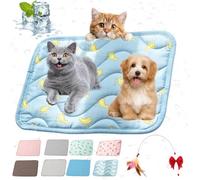 Ruileyou Cooling Mat for Dogs and Cats, Breathable Ice Silk Pet Blanket, Durable Portable Cooling Mat for Cats, Washable, Gel-Free, Bite-Resistant (BleuA,S)