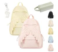 Ruileyou Spacious Angel Wings Backpack for Women, Angel Wings Backpack Womens Nylon Daypack Large Capacity, Spacious Angels Wing Travel Backpacks for School, Weekend Getaways (Beige+PINK)