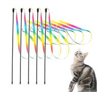 RUILILANG 5Pcs Cat Wand Interactive Toy, 30cm Rainbow Fabric Ribbon Cat String Toy, Cats Teaser Wand for Kitten, Cats Exerciser Accessories for Training Playing Indoor, Pet Interactive Toy