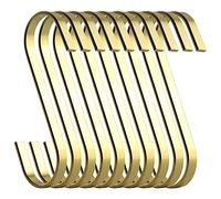 RuiLing 12-Pack 4.5 Inch Gold Chrome Finish Steel Hanging Flat Hooks - S Shaped Hook Heavy-Duty S Hooks, for Kitchenware, Pots, Utensils, Plants, Towels, Gardening Tools, Clothes