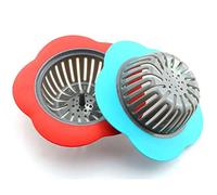 RUILING 2-Pack Plastic Sink Strainer Kitchen Bathroom Tools Flower Shaped Anti Blocking Sink Drains Cover Filter 11.5x3.9cm (Blue + Red)