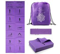 RUILIXIN Foldable Yoga Mat for Women, Non Slip EXercise Mat for Home Gym, Travel Yoga Set With Stretch Strap for Yoga Pilates and Fitness, 68 inchL X 24 inchW X 1/5 Inch Thick,Purple