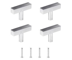 Ruimou 4Pcs Square 1.97'' Silver Brushed Stainless Steel Handles(Single Hole) with Screws for Kitchen Cabinet,Furniture Drawer Pulls (Brushed Silver)