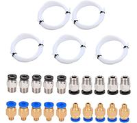 Ruimou 5 White Teflon Tubing (1 Meter),with 10 PC4-M6 Quick Connectors,10 PC4-M10 Pneumatic Connectors,for Connecting 3D Printer 1.75mm Filament