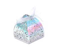 Ruimou 50pcs Pearl Paper Rainbow Silver Laser Cut Hollow Out DIY Candy Box (6x6x8cm) for Wedding, Birthday, Graduation, Party (Rainbow Silver)