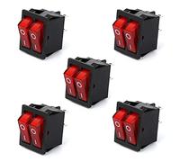 Ruimou 5Pcs AC 16A/250V 20A/125V Double Button Boat Rocker Switches, DPST 4Pin 2 Position with Red Light Rocker Switch