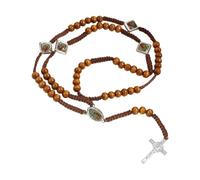 RUINBNC Wooden Beads Rosary Catholic Necklace with Miracles Medals Crosses Crucifix Prayer First Communion Rosaries Gift Prayer