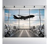 RUINI Airport Terminal Backdrop Airplane Departure Airport Lounge Photography Backdrop 7x5FT