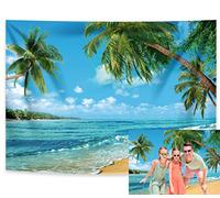 RUINI Polyester Tropical Beach Photography Backdrop Summer Palm Trees Blue Sea Sky Sunshine Luau Themed Party Decorations Banner 8x6FT