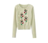 RUINIXCW Christmas Knited Sweaters for Women Cute Snowman Tree Embroidery Long Sleeve V Neck Tops Xmas Button Down Cardigans (Apricot, S)