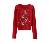 RUINIXCW Christmas Knited Sweaters for Women Cute Snowman Tree Embroidery Long Sleeve V Neck Tops Xmas Button Down Cardigans (Red, L)