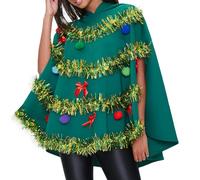 RUINIXCW Christmas Tree Poncho Costume for Women Bow Ball Shining Decor Hooded Cloak Cape Xmas Cosplay Dress Up Outfit (Green, L)