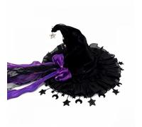RUINIXCW Halloween Pointed Witch Hat for Women Gothic Ruffled Lace Trim Wizard Cap (B-Purple, One Size)