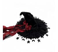RUINIXCW Halloween Pointed Witch Hat for Women Gothic Ruffled Lace Trim Wizard Cap (B-Red, One Size)