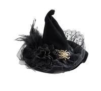 RUINIXCW Halloween Pointed Witch Hat for Women Gothic Ruffled Lace Trim Wizard Cap (C-Black, One Size)