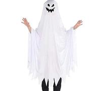 RUINIXCW Kids Toddler Boy Girl Halloween Costume White Ghost Smile Cloak Fancy Party Cape Poncho Hooded Cosplay Outfits (C-White, 4-6 Years)