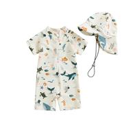 RUINIXCW Toddler Baby Boy Rash Guard Swimsuit Set Shark Dolphin Print Long Sleeve One Piece Zipper Bathing Suit with Sun Hat