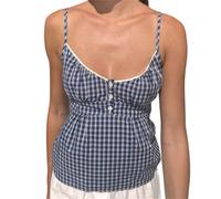 RUINIXCW Women Floral Print Cami Crop Tops Summer Spaghetti Strap Sleeveless Tie Back Gingham Tank Top Button Down Camisole (Malachite Blue, S)