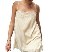RUINIXCW Women Satin Lace Camisole Top Square Neck Sleeveless Spaghetti Strap Silk Cami Top Y2k Backless Going Out Camisole (Champagne, S)