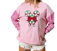 RUINIXCW Women's Christmas Sweatshirt Sparkly Sequin Long Sleeve Crew Neck Santa Printed Pullover Top Xmas Casual Streetwear (E-Pink, XL)