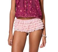 RUINIXCW Women's Lace Tiered Ruffled Mini Shorts Sexy Short Pumpkin Bottoms Elastic Low Waist Sweet Pant Y2k Micro Pettipant (Pink, S)