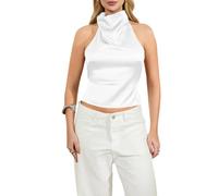 RUINIXCW Womens Mock Neck Satin Tank Tops Open Back High Neck Backless Cami Sexy Open Sleeveless Going Out Shirts Y2k Tops (White, M)