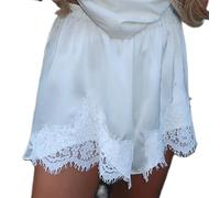 RUINIXCW Womens Summer Satin Silk Shorts Elastic Waist Lace Trim Patchwork Micro Mini Pant Silky Casual Beach Party Bottoms (White, M)