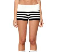 RUINIXCW Womens Y2k Fold Over Knit Shorts Cute Striped Elastic Waist Slim Fit Mini Knitted Bottom Going Out Micro Short Pant (Black, L)