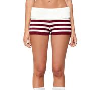 RUINIXCW Womens Y2k Fold Over Knit Shorts Cute Striped Elastic Waist Slim Fit Mini Knitted Bottom Going Out Micro Short Pant (Claret, S)