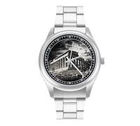Ruins of A Temple Parthenon Acropolis Athens Greece Personalized Quartz Watch Stainless Steel Wrist Watches with Arabic Numerals for Men Women