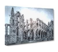 Ruins Of Whitby Abbey In England Canvas Print | Gallery Wrapped 30mm Frame Wall Art | 24x16 inches | Ready to Hang | Abstract Architecture Picture | Living Room Bedroom Lounge Office