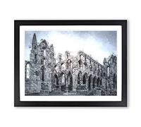 Ruins Of Whitby Abbey In England In Abstract Modern Art Framed Print | A3 Black Framed Wall Art | Ready to Hang | Abstract Fantasy Picture | Living Room Bedroom Lounge Office