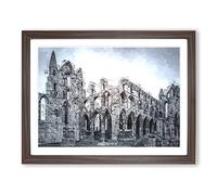 Ruins Of Whitby Abbey In England In Abstract Modern Art Framed Print | A3 Walnut Framed Wall Art | Ready to Hang | Abstract Fantasy Picture | Living Room Bedroom Lounge Office