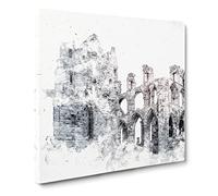 Ruins of Whitby Abbey in England Watercolour Canvas Print | Gallery Wrapped 30mm Frame Wall Art | 20x20 inches | Ready to Hang | Modern Architecture Picture | Living Room Bedroom Lounge Office