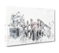 Ruins Of Whitby Abbey In England Watercolour Canvas Print | Gallery Wrapped 30mm Frame Wall Art | 24x16 inches | Ready to Hang | Modern Architecture Picture | Living Room Bedroom Lounge Office