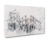 Ruins of Whitby Abbey in England Watercolour Canvas Print | Gallery Wrapped 30mm Frame Wall Art | 30x20 inches | Ready to Hang | Modern Architecture Picture | Living Room Bedroom Lounge Office