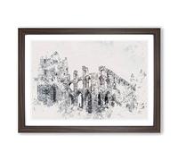 Ruins of Whitby Abbey in England Watercolour Framed Print | A2 Walnut Framed Wall Art | Ready to Hang | Modern Historical Picture | Living Room Bedroom Lounge Office
