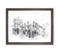 Ruins Of Whitby Abbey In England Watercolour Modern Framed Print | A3 Walnut Framed Wall Art | Ready to Hang | Modern Historical Picture | Living Room Bedroom Lounge Office
