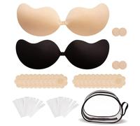 RUIOMII 2 Pairs Sticky Bra Push Up, Backless Strapless Bras, Adhesive Bra for Weddings, Beach Parties, Pool Dances and Daily Wear, Stunning Photo Shoots Black