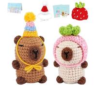 RUIOMII Capybara Crochet Animal Kit for Beginners, Crochet Kits for Adults, 2Pcs Knitting Kit with Step-By-Step Video Tutorials