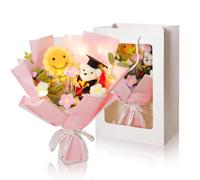 RUIOMII Pink Bears Crochet Flowers Bouquet, Beautiful Handmade knitted flowers bouquet Graduation Gifts for Him Hers Mother's Day Birthday Wedding Anniversary