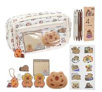 Ruioomeep Capybara Pencil Case, Wide Opening Pen Bag with Compartments, Large Pencil Case, Things Pencil Case with Capybara Doll Key Fob, Brooch Stickers