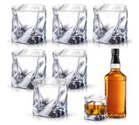 Ruioomeep Set of 6 Whisky Glasses, 200 ml, Irregular Crystal, for Home, Restaurant, Party, Birthday Gift, Dishwasher Safe