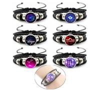 RUIPUOWNO 12 Constellation Bracelet for Women Men, With Constellation Signs Inside, Handmade Woven Adjustable Bracelet, Valentine's Day Birthday Any Special Day Gifts,Pisces,18cm/7In