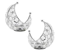 Ruiqas 2pcs Moon Shape Candle Holders Metal Crystal Candle Tealight Holder for Party Home Table Centerpiece Silver+ Silver