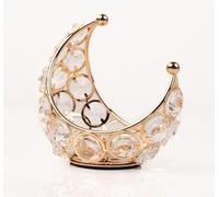 Ruiqas 2pcs Moon Shape Candle Holders Metal Crystal Candle Tealight Holder for Party Home Table Centerpiece Gold + Gold