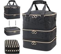 Ruiqas 3 Layer Nail Polish Organizer,Waterproof Gel Nail Technician Case Holds 84 Bottles and Nail Lamp with Shoulder Strap,Makeup Bag Cosmetic Case for Women Girl (Black)