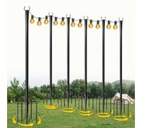 Ruiqas 6 Pack 2.65M Festoon Light Pole, Heavy Duty Metal String Light Poles | Height Adjustable Garden Poles with Fork Base, Rustproof, Waterproof for Patio, Wedding, Party Decoration
